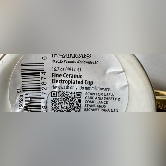 Peanuts snoopy fine Ceramic electroplated Cup with Gold Accent 16.7 oz mug - Picture 5 of 5